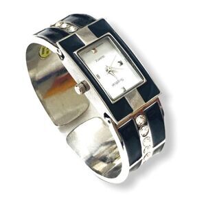 Vintage Black and Silver Tone Cuff Watch by Sophie